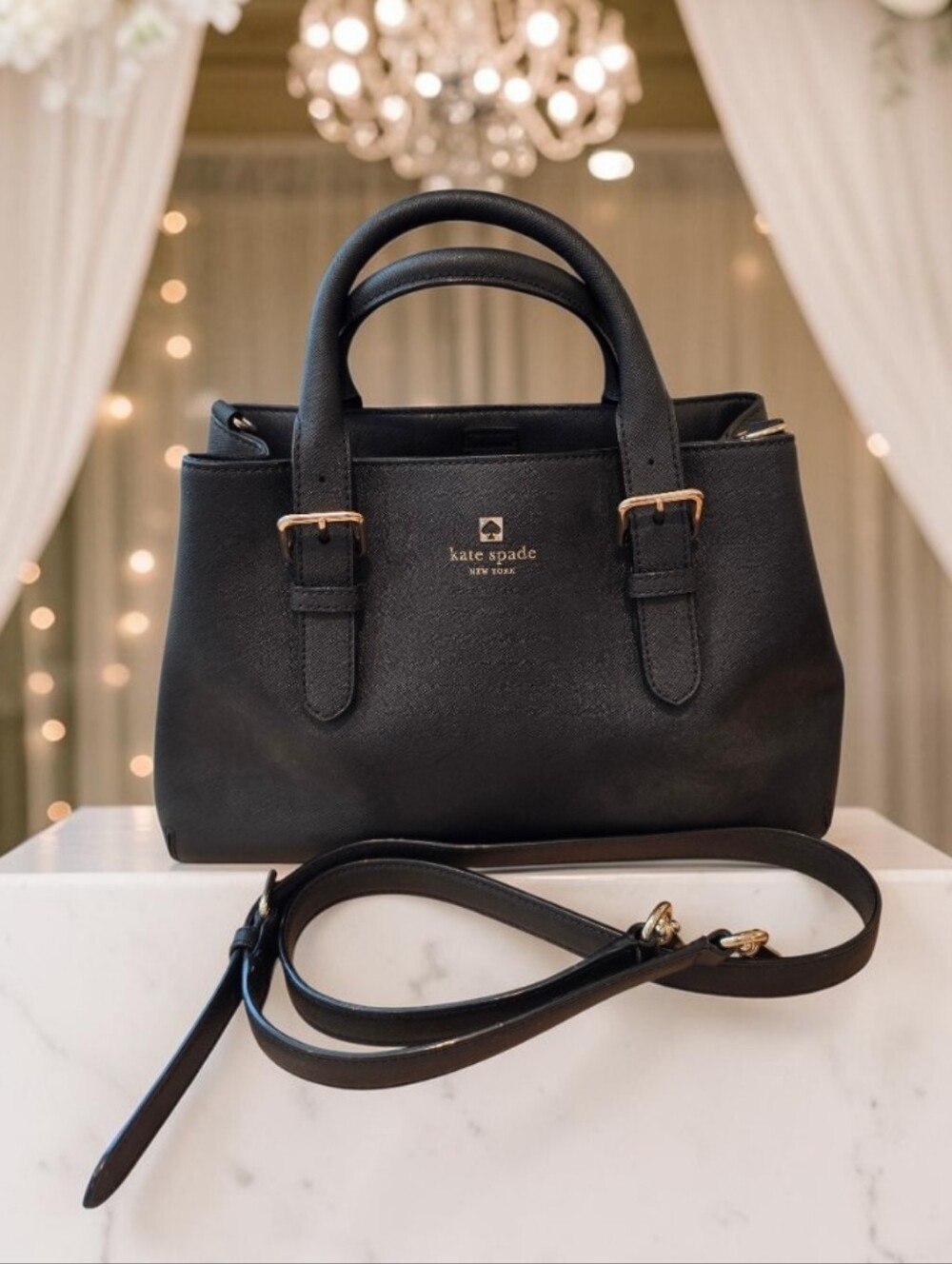 kate spade Black Leather Satchel with Detachable Strap